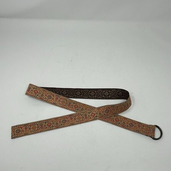 Double D-ring belt 40 in. ribbon embroidered red tan - Picture 2 of 5